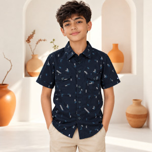 Kids & Boys Half Sleeve Casual Shirt – Dark Navy