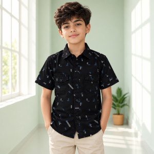 Kids & Boys Black Half Sleeve Casual Shirt