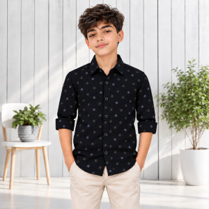 Juniors' Smart Casual Black & Sandal Shirt