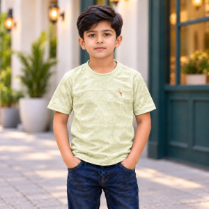 Kids & Boys' FreshStyle Light Green Cotton Round Neck T-Shirt
