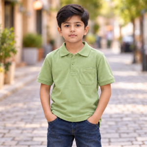 Boys' TrendStyle Pista Green Cotton Round Neck T-Shirt