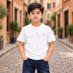 Boys' TrendStyle Classic White Cotton Round Neck T-Shirt