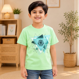 Kids' TrendStyle Neon Green Cotton Round Neck T-Shirt