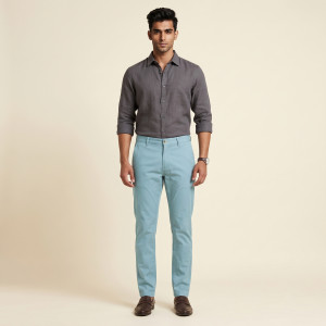 Men's Comfort Fit Cotton Casual Pant – Light Blue Green