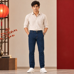 Men's Classic Denim Style Poly Cotton Pant – Navy Blue