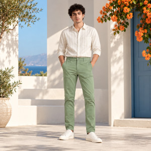 Hexa Men's Narrow Fit Pure Cotton Pant – Light Olive