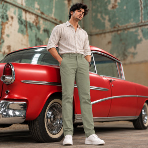 Hexa Men's Narrow Fit Pure Cotton Pant – Light Green