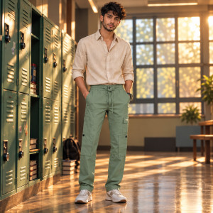 Hexa Men's Narrow Fit Pure Cotton Pant – Green