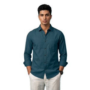 Men's Classic Solid Cotton Shirt – Blue