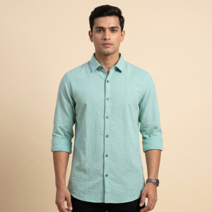 Men's Ice Blue Textured Casual Shirt