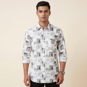 Men's Elevated Long Fit Full Sleeve Shirt – White Brown