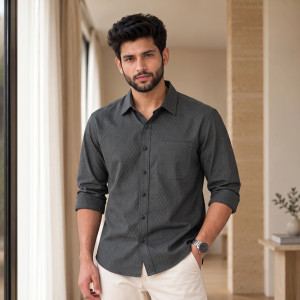 Men's Urban Long Fit Full Sleeve Shirt – Dark Grey