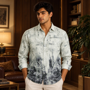 Men's UrbanStyle Grey Printed Casual Shirt