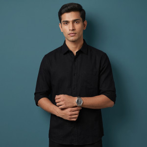 Men's Premium Casual Long Fit Full Sleeve Shirt – Black