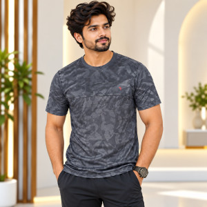 Champ Fancy Men's Classic Cotton Round Neck T-Shirt – Grey