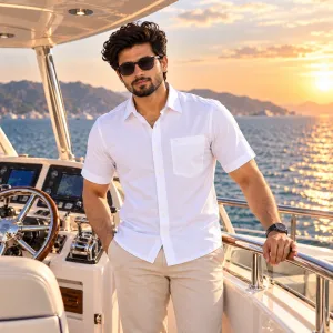Prince Men's White Cotton Half Sleeve Shirt